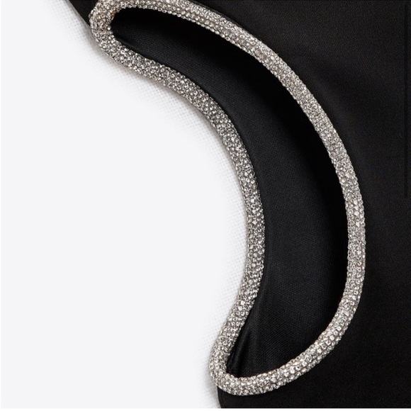 Size M or XXL | Zara | Asymmetrical Rhinestone Cut-Out Midi Dress One-Shoulder - Picture 6 of 12